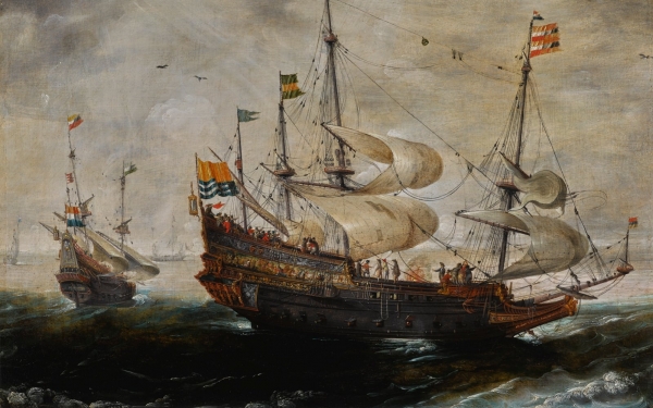 A Four-Masted Ship Flying the Flag of Zeeland, Another Vessel Beyond by Andries van Eertvelt